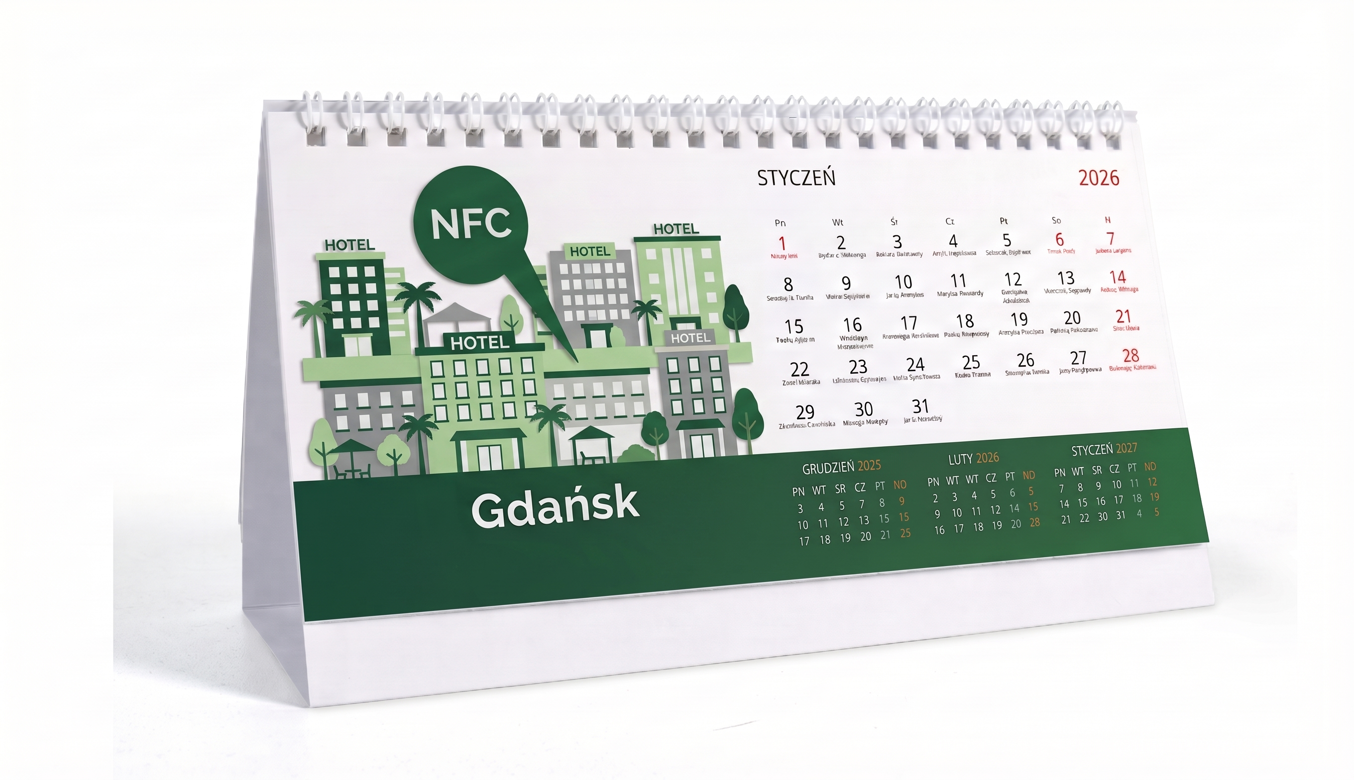 Kalendarz biurkowy NFC — wzór: Hotel