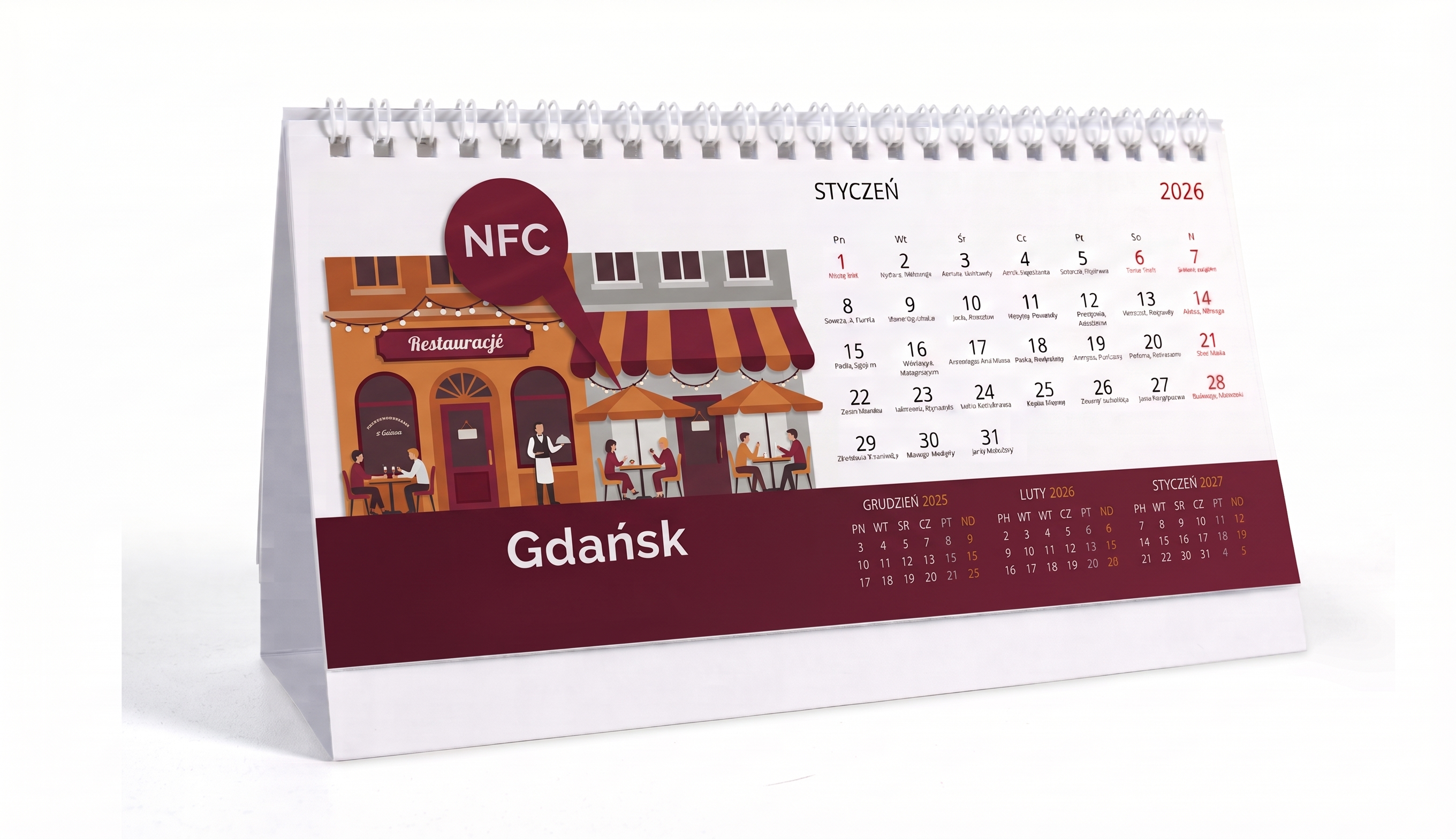 Personalizowany kalendarz biurkowy NFC — wzór dla restauracji