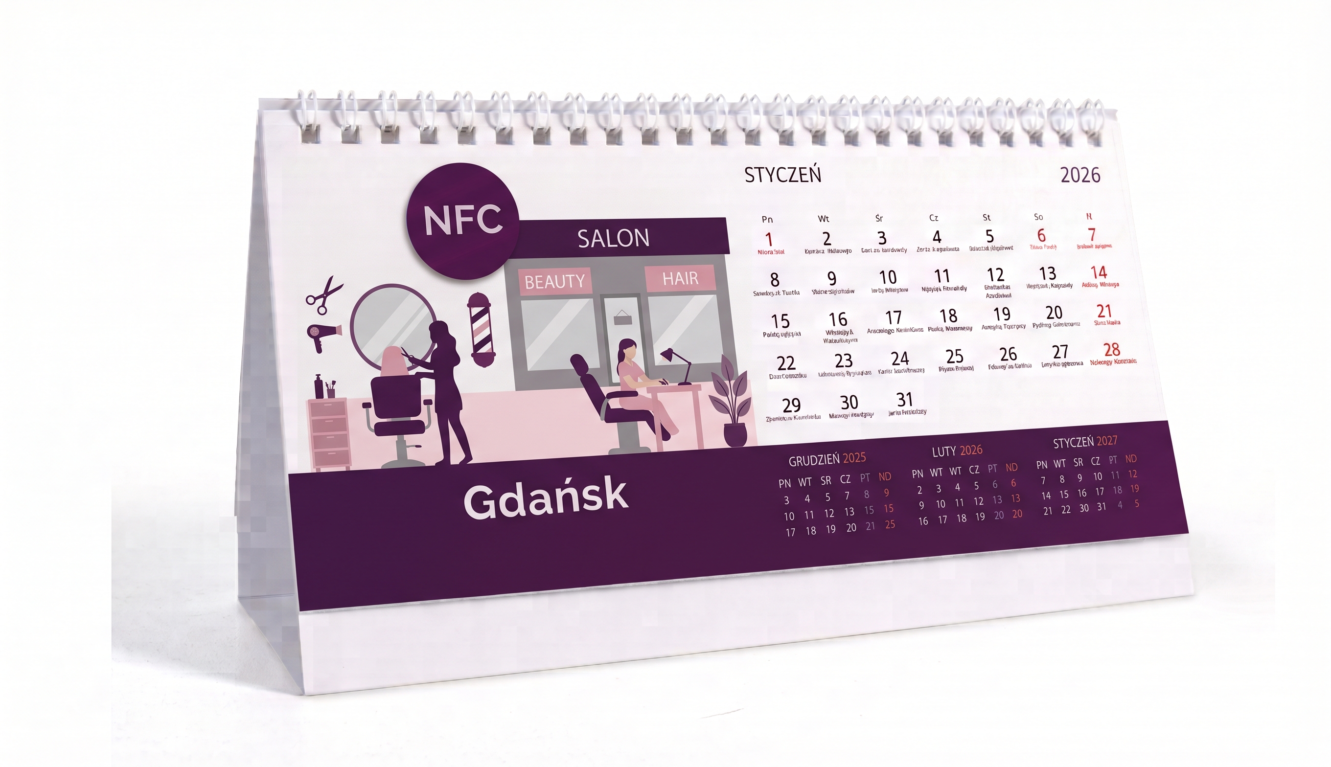 Kalendarz biurkowy NFC — wzór: Salon beauty